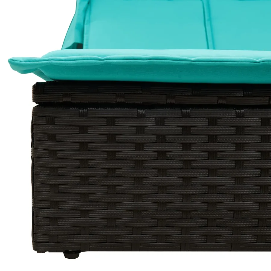 Chaise longue double et auvent et coussins gris résine tressée - 62