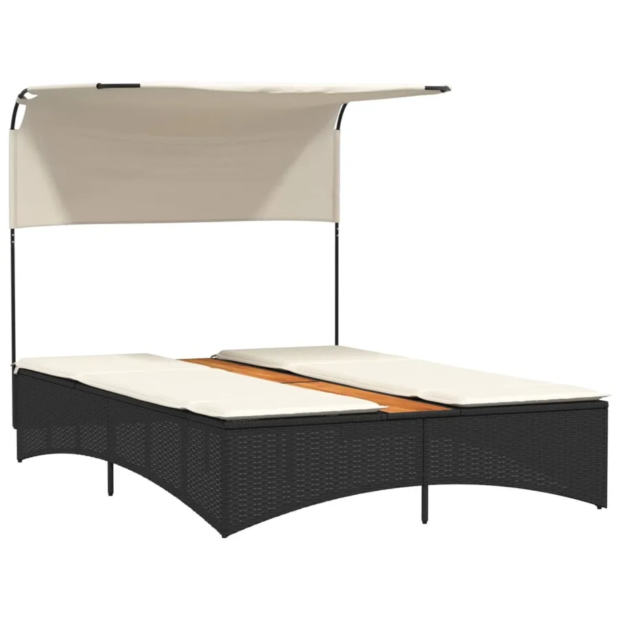 Chaise longue double et auvent et coussins gris résine tressée - 68