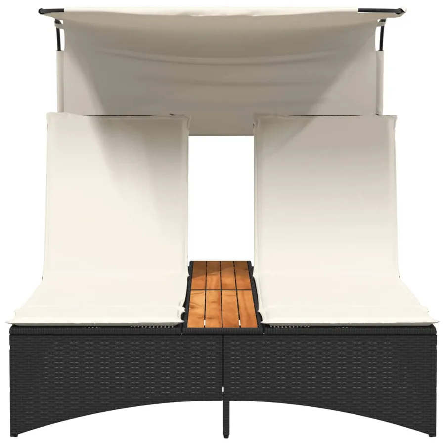 Chaise longue double et auvent et coussins gris résine tressée - 69