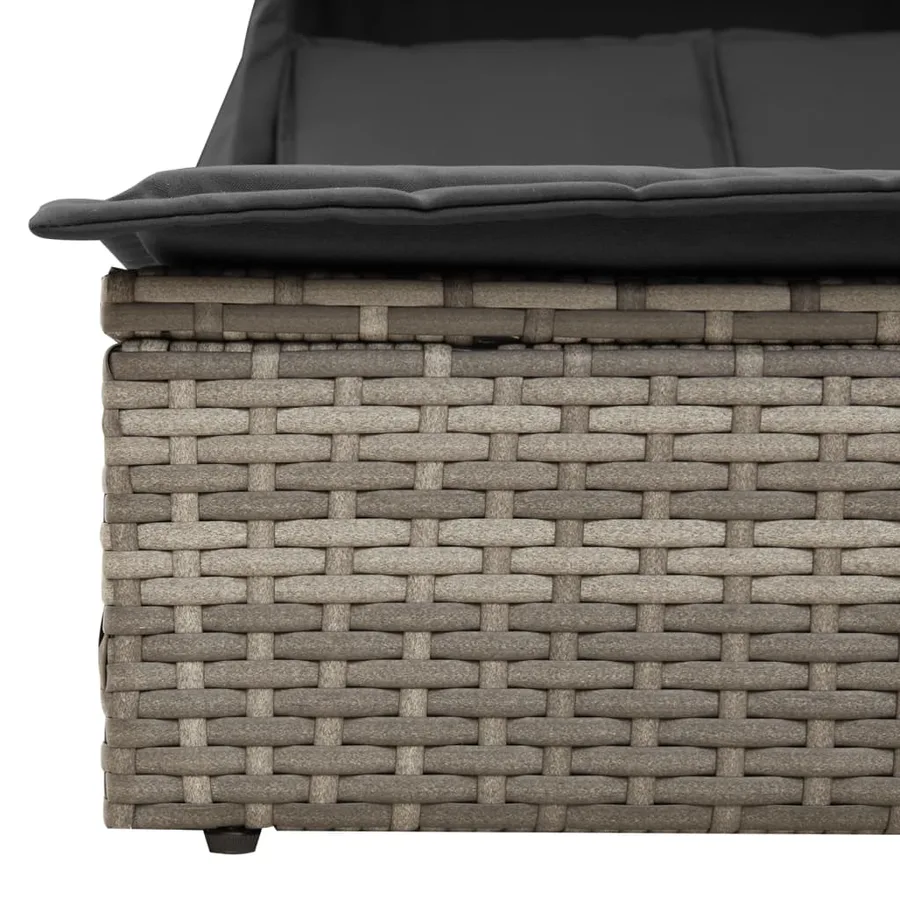 Chaise longue double et auvent et coussins gris résine tressée - 7