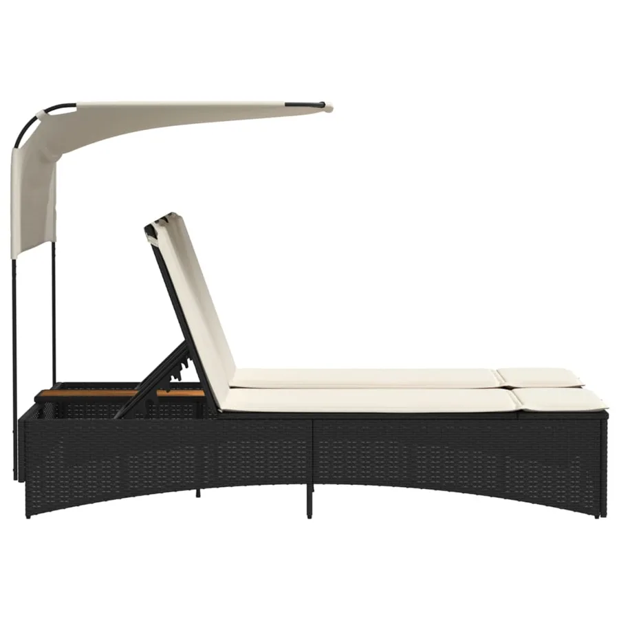 Chaise longue double et auvent et coussins gris résine tressée - 70