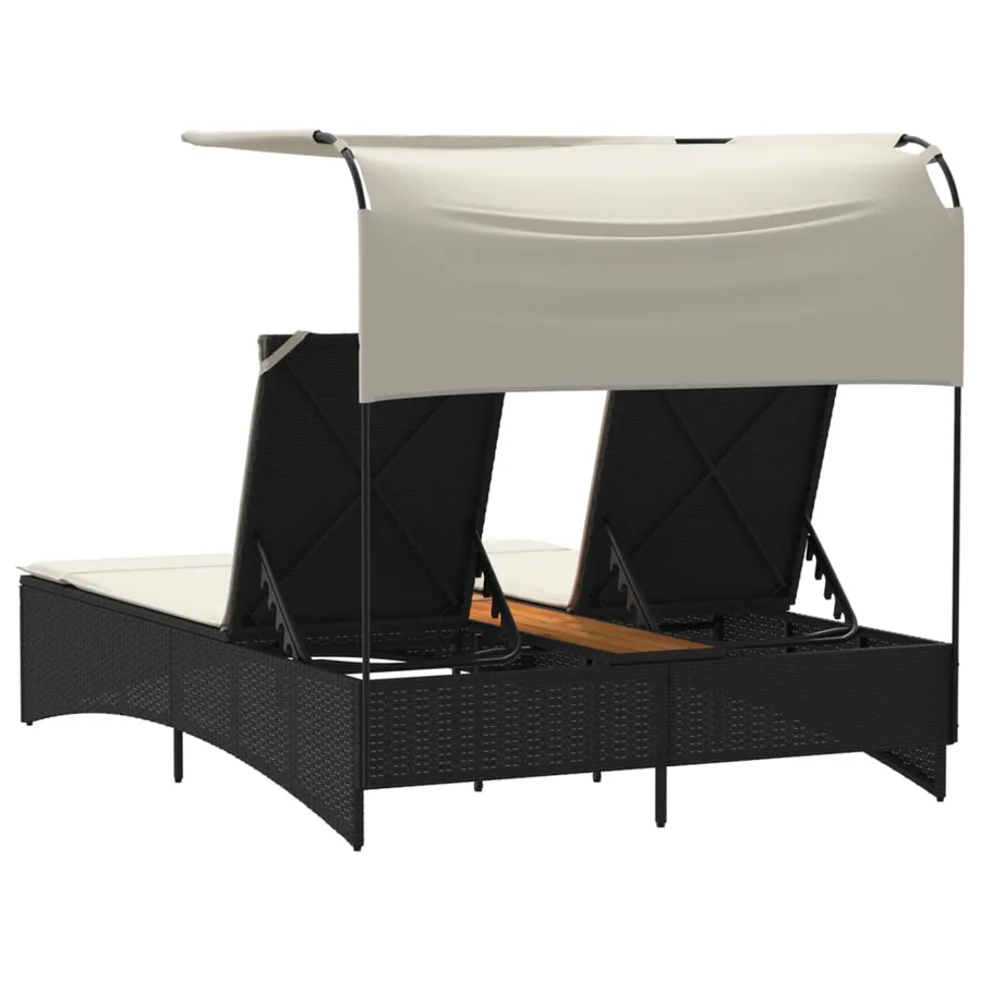 Chaise longue double et auvent et coussins gris résine tressée - 71