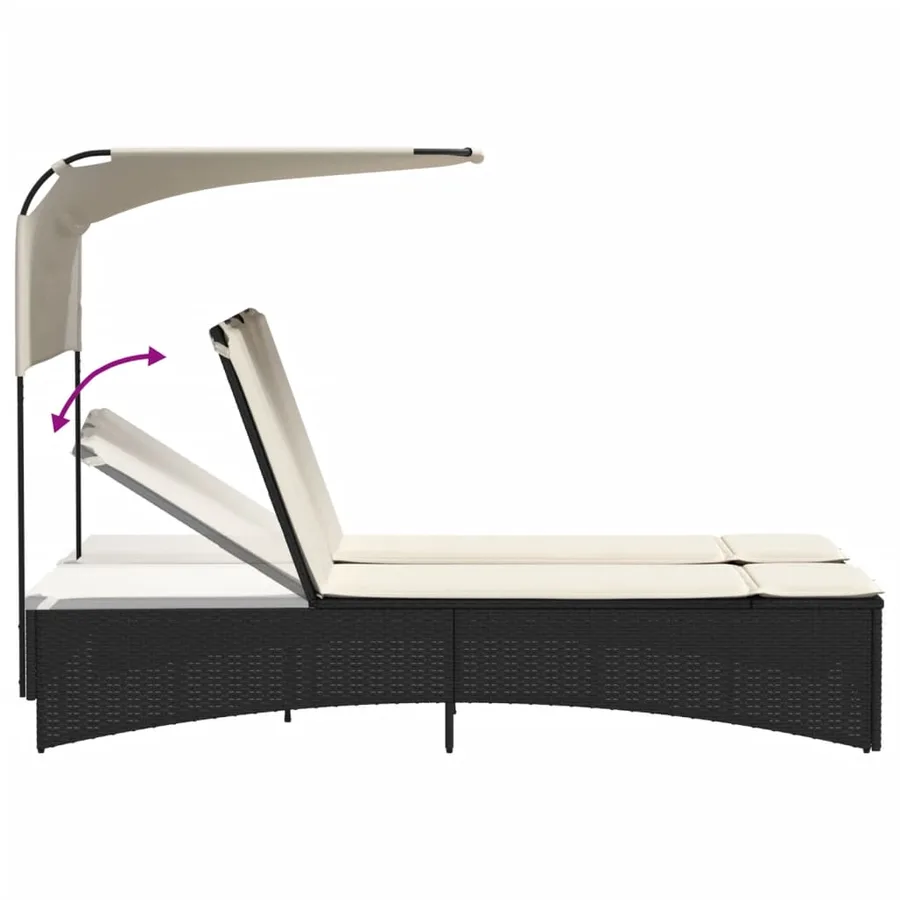 Chaise longue double et auvent et coussins gris résine tressée - 72