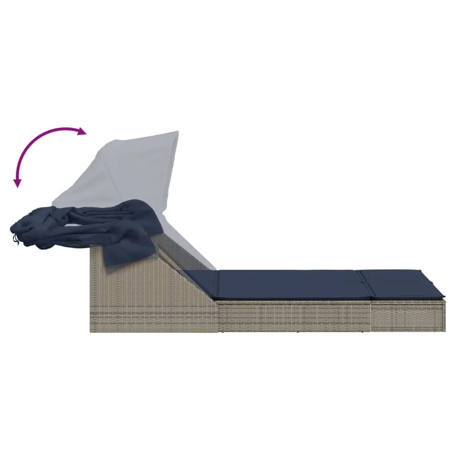 Chaise longue double et auvent et coussins gris résine tressée - 81