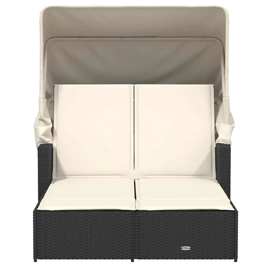 Chaise longue double et auvent et coussins gris résine tressée - 88
