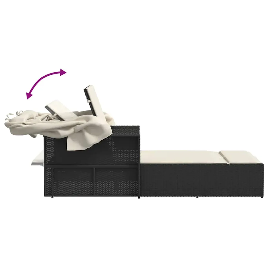 Chaise longue double et auvent et coussins gris résine tressée - 92