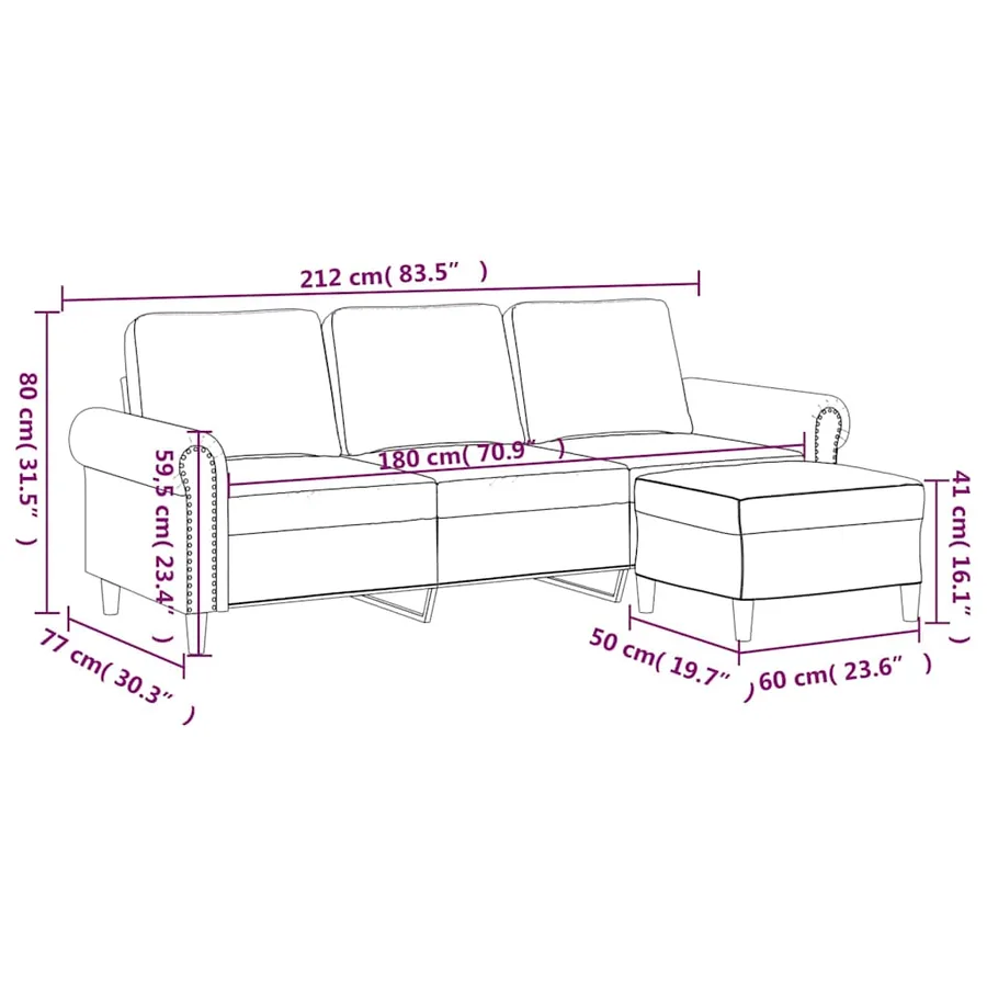 Canapé à 3 places avec repose-pieds Marron 180 cm Velours - 7