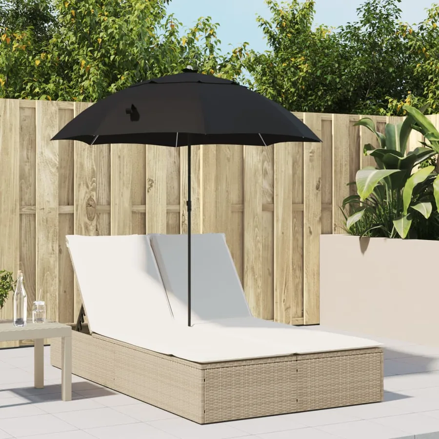 Chaise longue double avec coussins et parasol beige poly rotin - 11