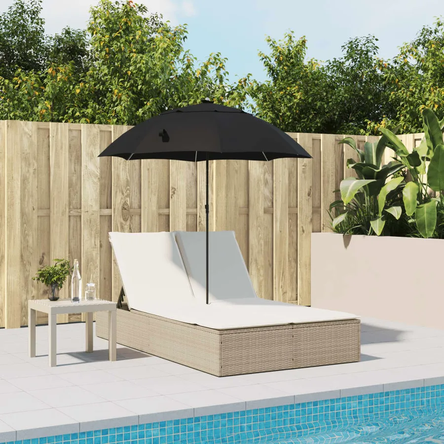 Chaise longue double avec coussins et parasol beige poly rotin - 13