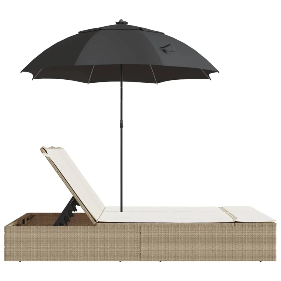 Chaise longue double avec coussins et parasol beige poly rotin - 15