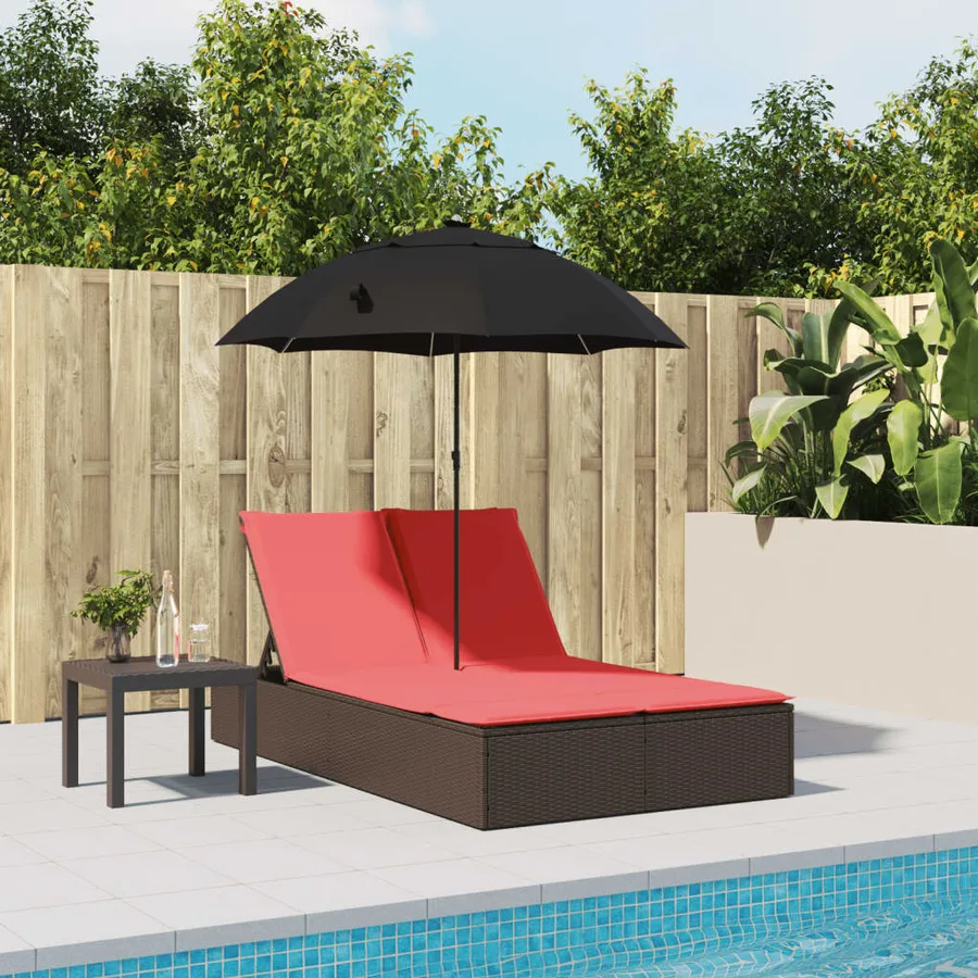Chaise longue double avec coussins et parasol beige poly rotin - 23