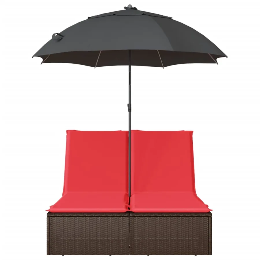 Chaise longue double avec coussins et parasol beige poly rotin - 24