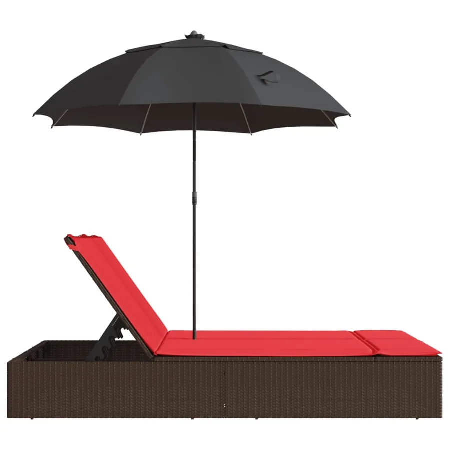 Chaise longue double avec coussins et parasol beige poly rotin - 25