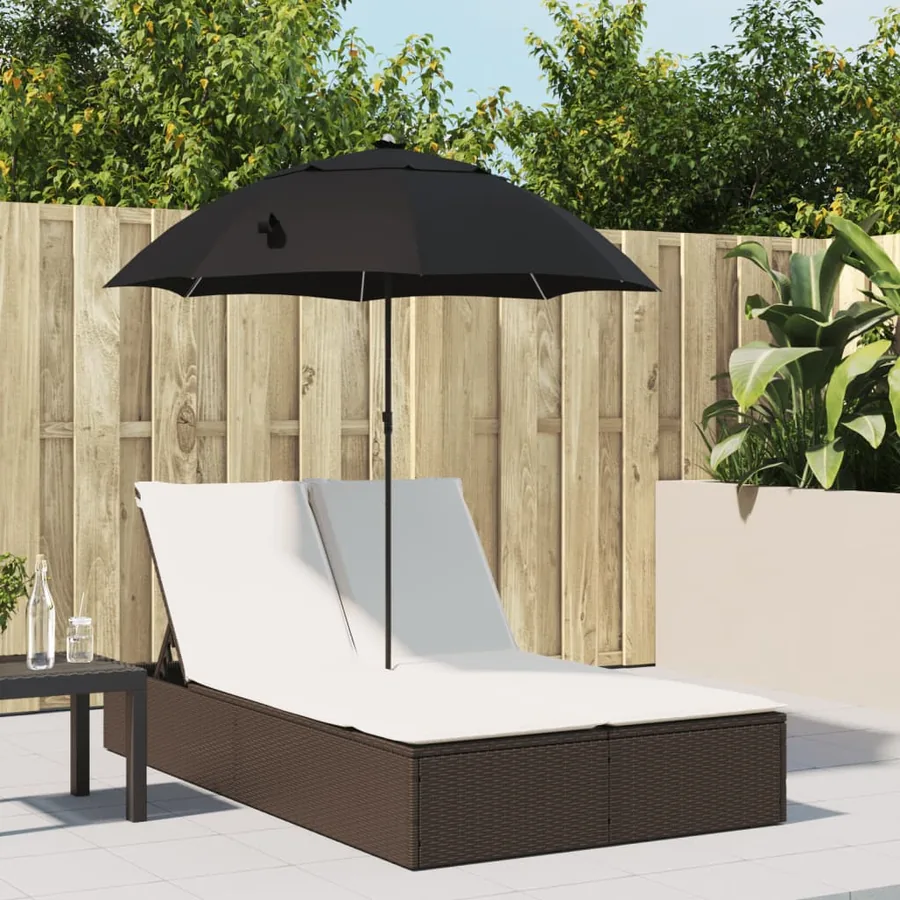 Chaise longue double avec coussins et parasol beige poly rotin - 31