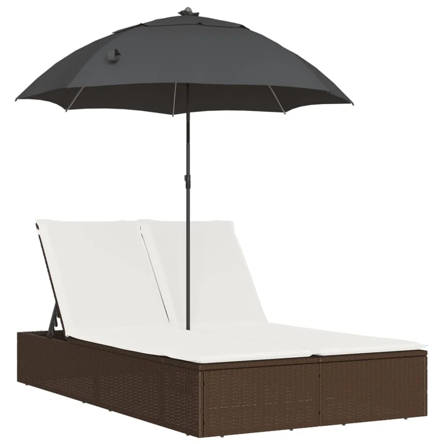 Chaise longue double avec coussins et parasol beige poly rotin - 32
