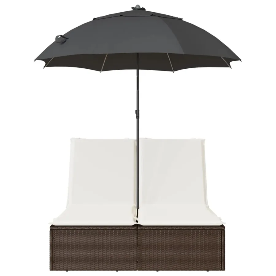 Chaise longue double avec coussins et parasol beige poly rotin - 34