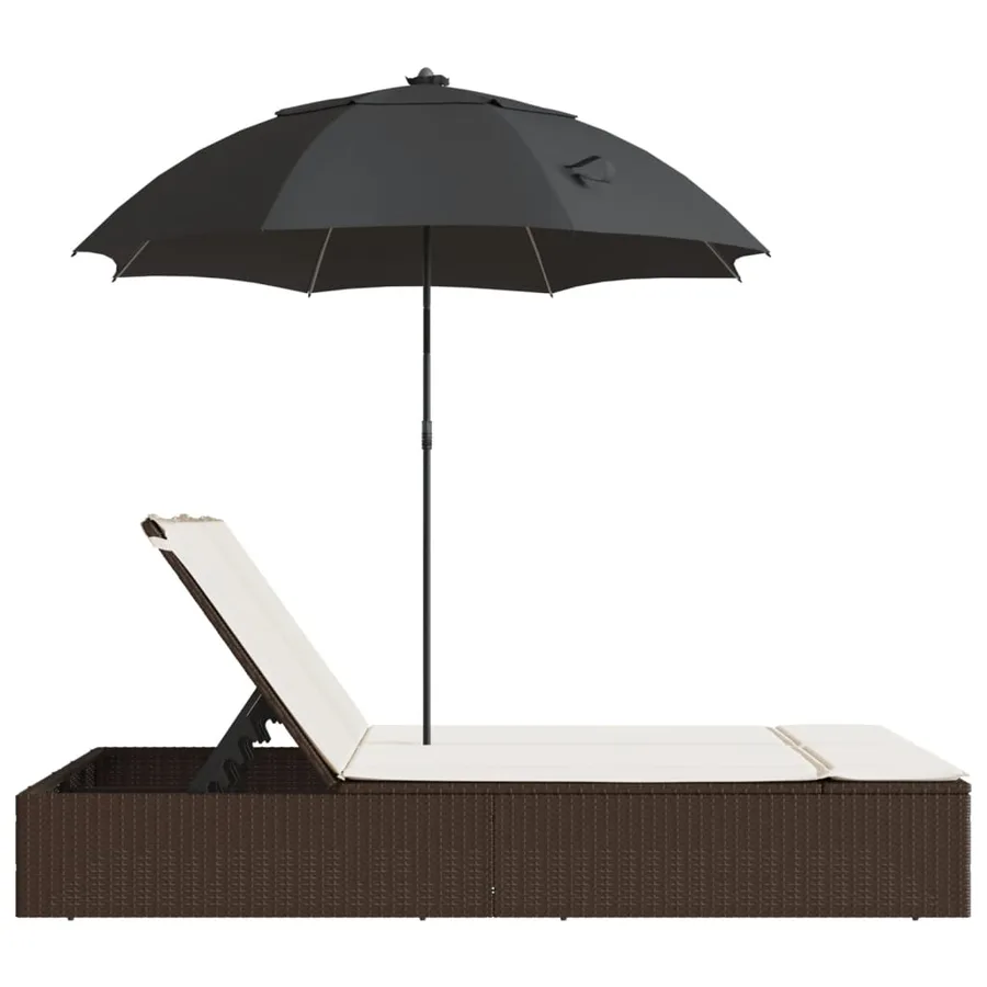 Chaise longue double avec coussins et parasol beige poly rotin - 35