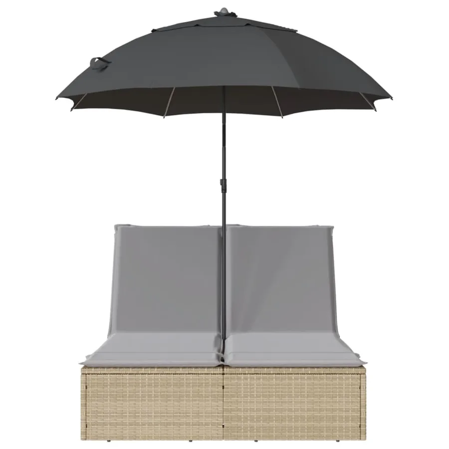Chaise longue double avec coussins et parasol beige poly rotin - 4