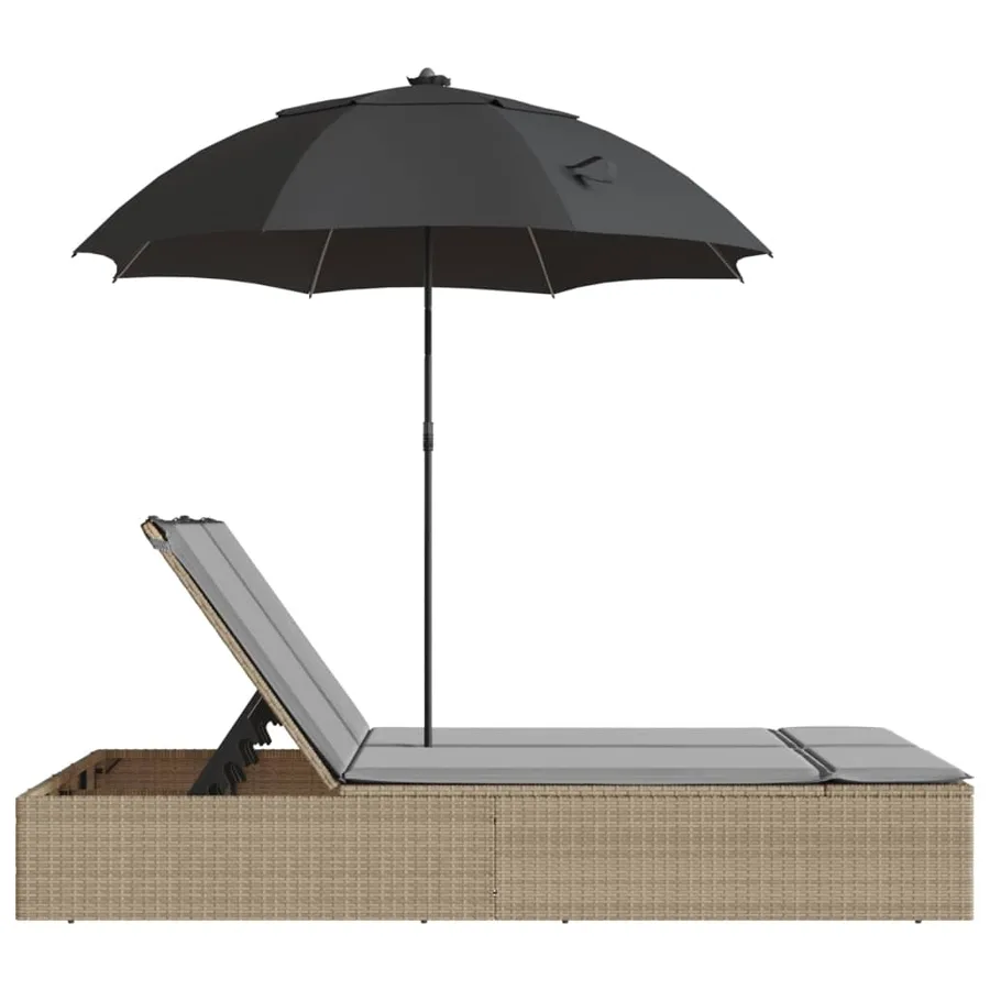 Chaise longue double avec coussins et parasol beige poly rotin - 5
