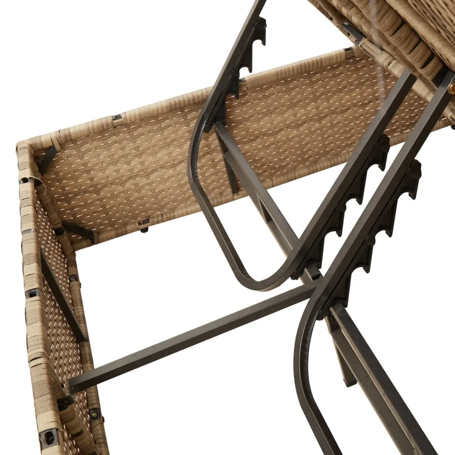 Chaise longue double avec coussins et parasol beige poly rotin - 8