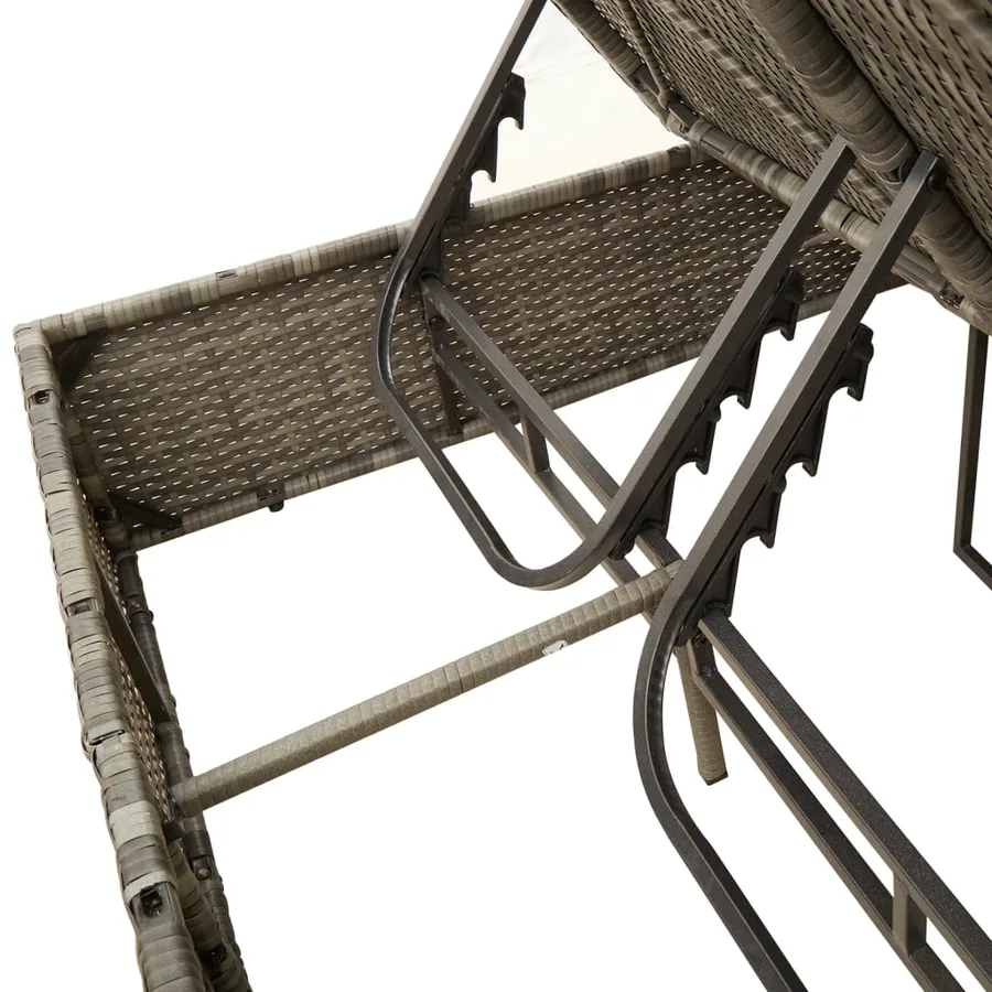 Chaise longue double avec coussins et parasol gris clair rotin - 8