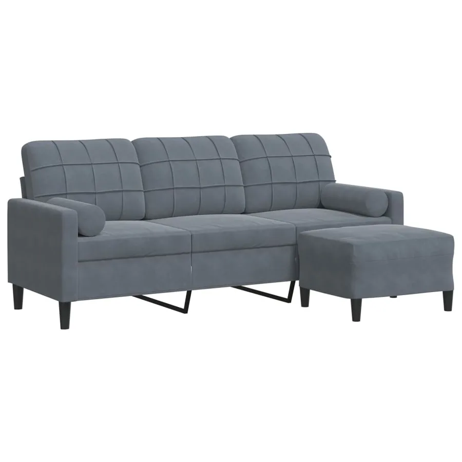 Canapé à 3 places avec repose-pieds Gris foncé 180 cm Velours - 2