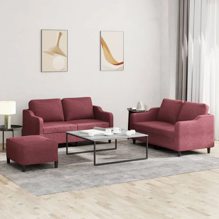 Ensemble de canapés 3 pcs avec coussins Rouge bordeaux Tissu
