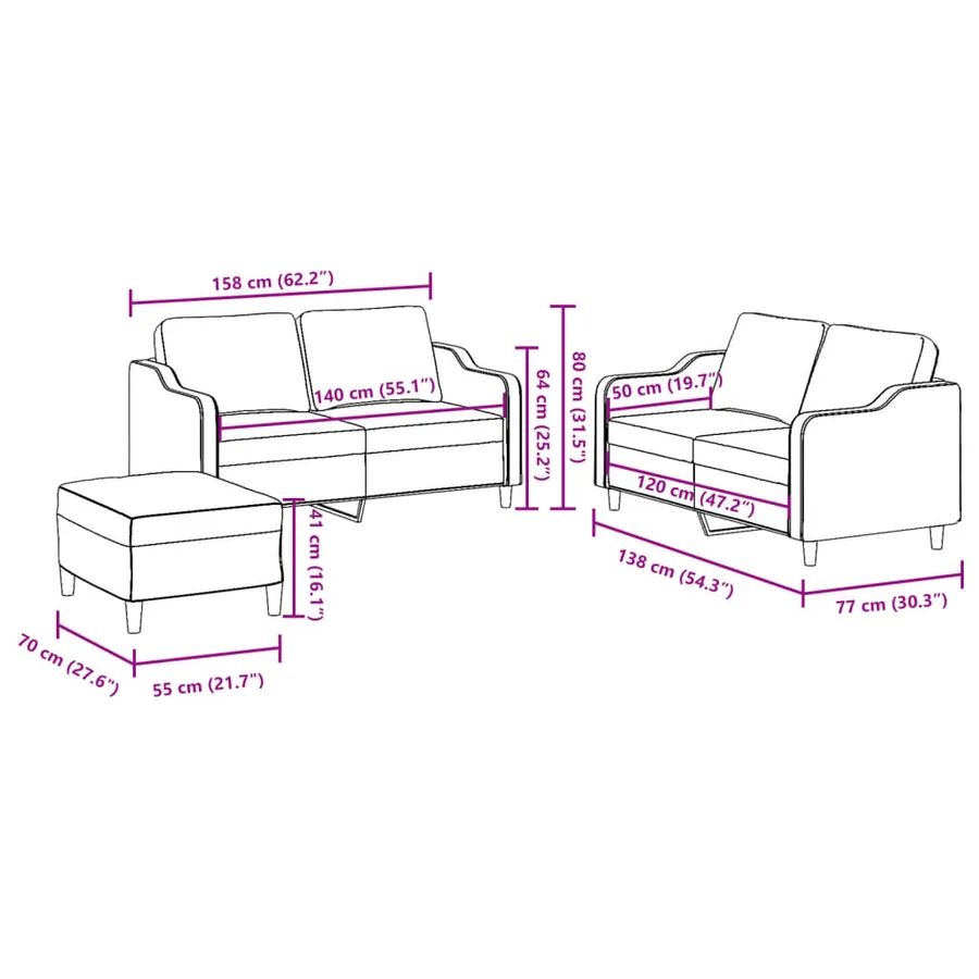 Ensemble de canapés 3 pcs avec coussins Rouge bordeaux Tissu - 8