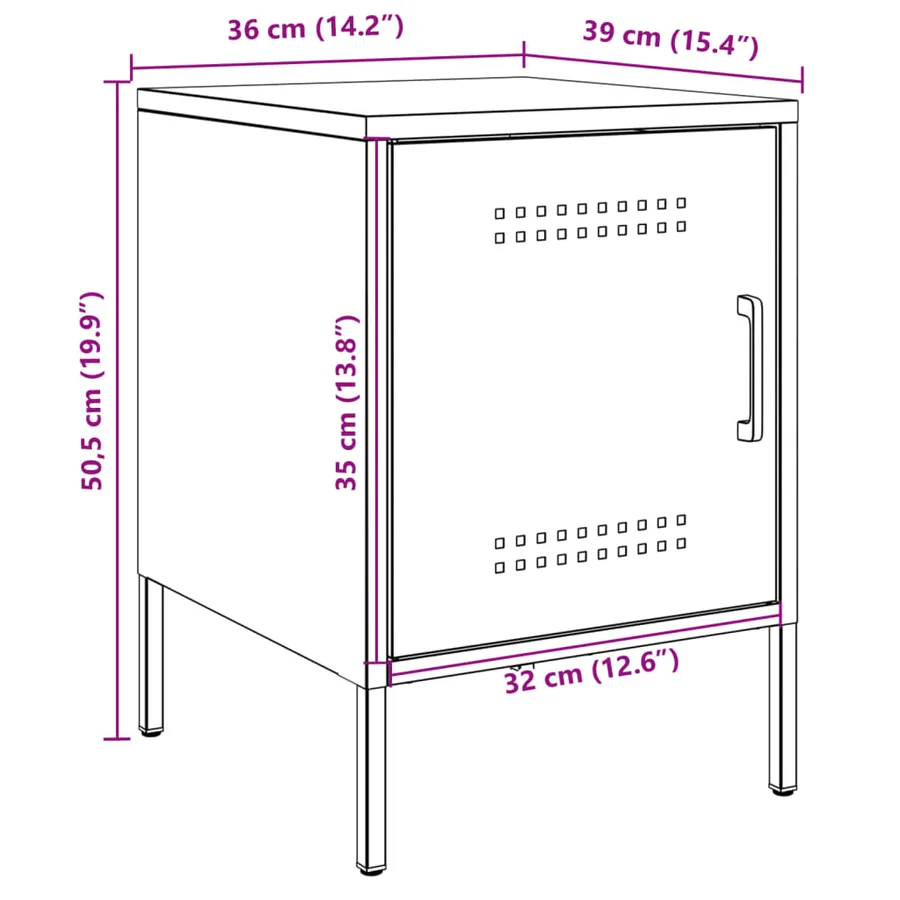 Table de chevet rose 36x39x50,5 cm acier - 14
