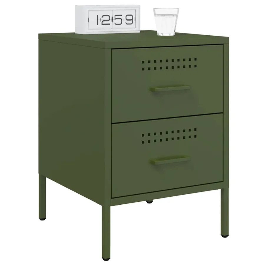 Tables de chevet 2 pcs vert olive 36x39x50,5 cm acier - 3