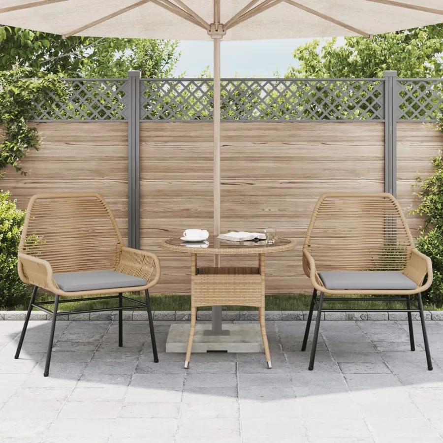 Chaises de jardin lot de 2 et coussins marron rotin - 3