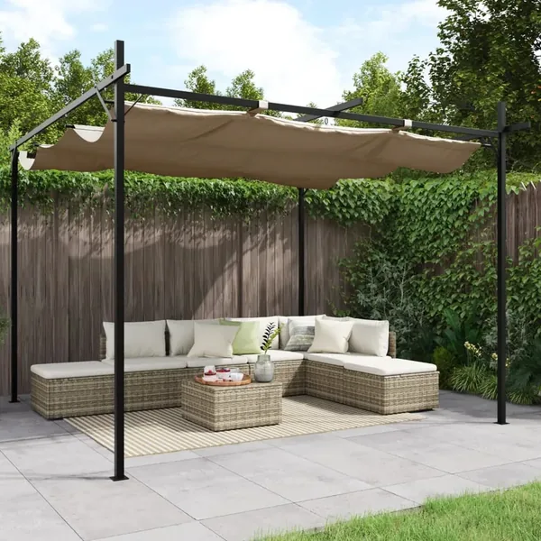 Pergola avec toit rétractable taupe 295x292x230 cm
