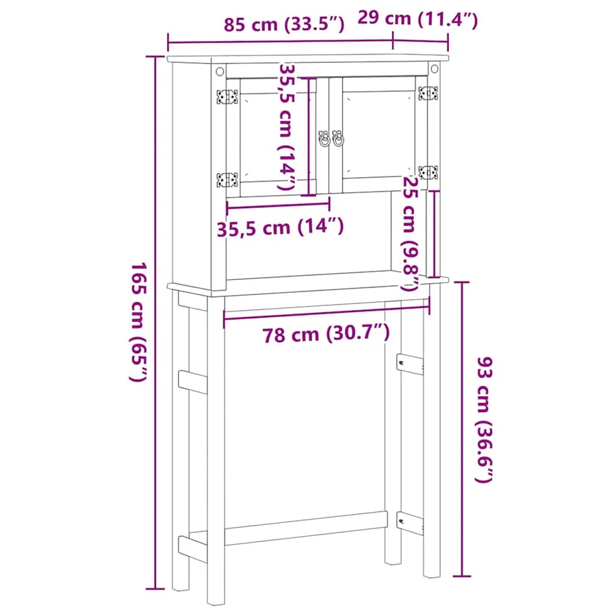 Armoire pour machine à laver salle de bain Corona pin massif - 10