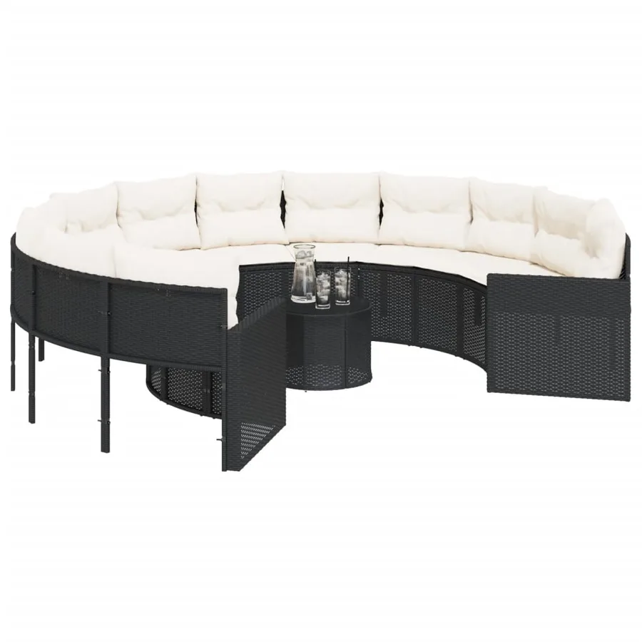 Canapé de jardin avec table coussins rond noir résine tressée - 3