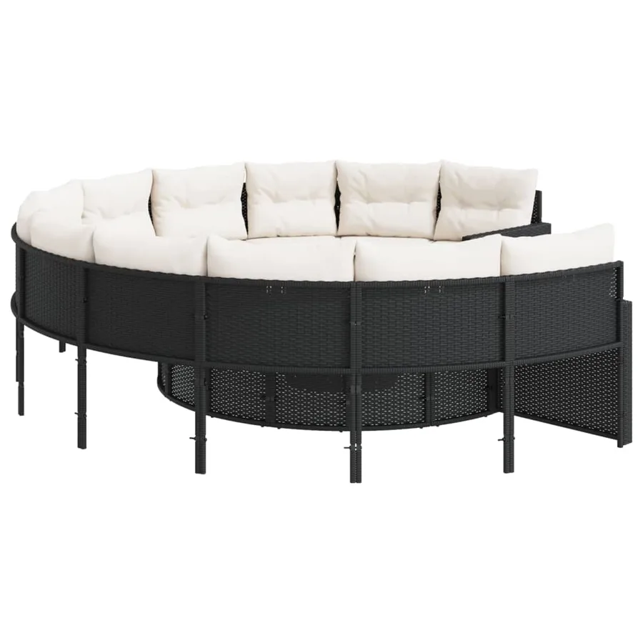 Canapé de jardin avec table coussins rond noir résine tressée - 5