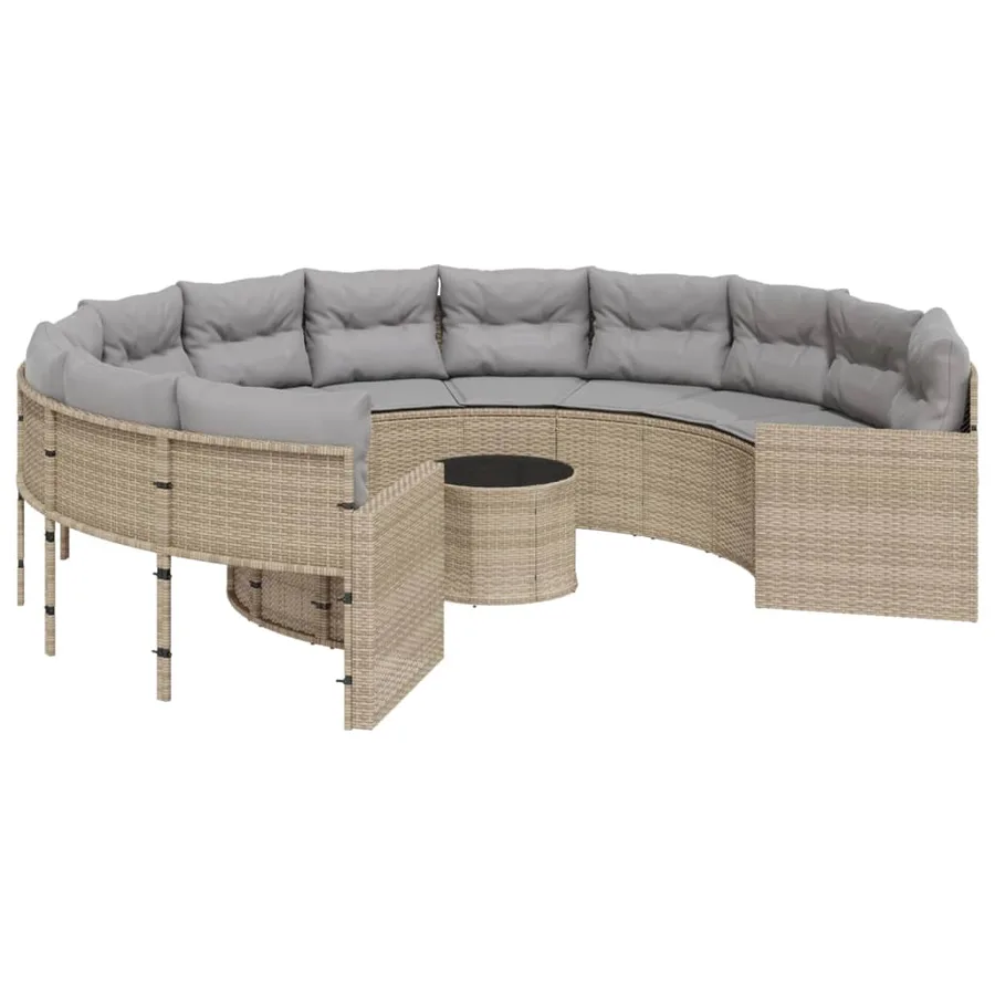 Canapé de jardin avec table coussins rond beige résine tressée - 2