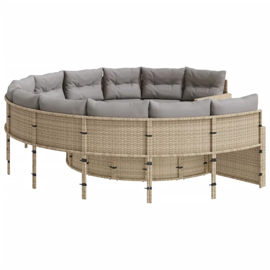 Canapé de jardin avec table coussins rond beige résine tressée - 5
