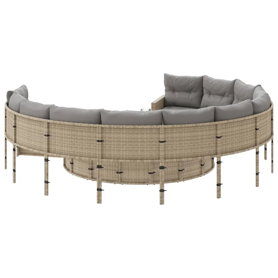Canapé de jardin avec table coussins rond beige résine tressée - 6