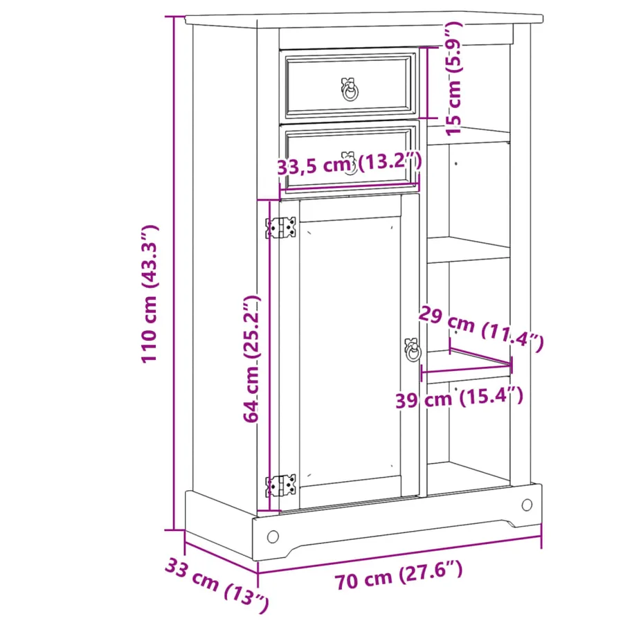 Armoire de salle de bain Corona 70x33x110 cm bois de pin massif - 10