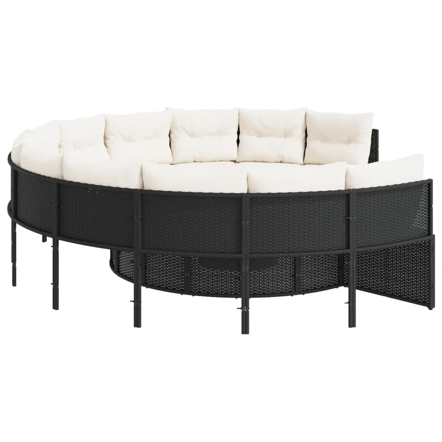 Canapé de jardin avec coussins rond noir résine tressée - 4