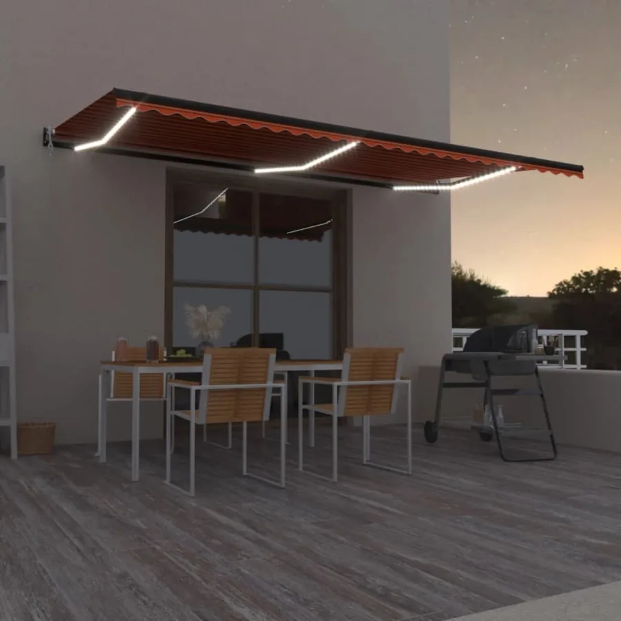 Auvent automatique capteur de vent LED 600x300 cm Orange marron