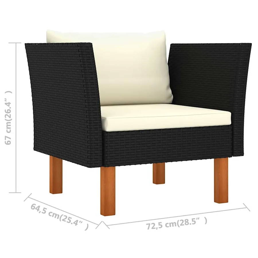 Salon de jardin 6 pcs Résine tressée et bois d'eucalyptus Noir - 10