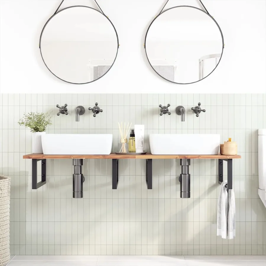 Dessus de meuble de salle de bain non traité bois d'acacia - 2