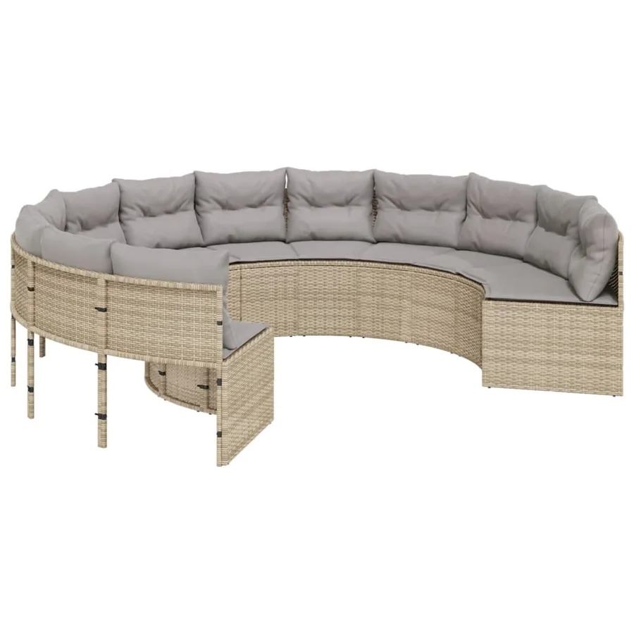 Canapé de jardin avec coussins rond beige résine tressée - 2