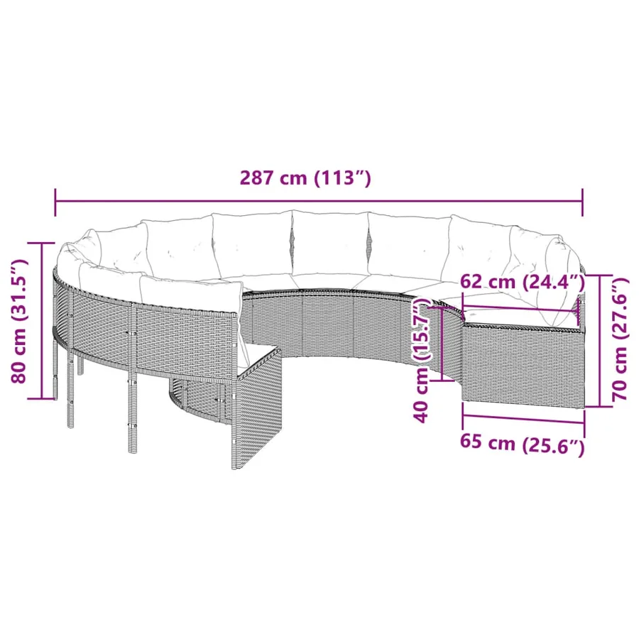 Canapé de jardin avec coussins rond beige résine tressée - 7