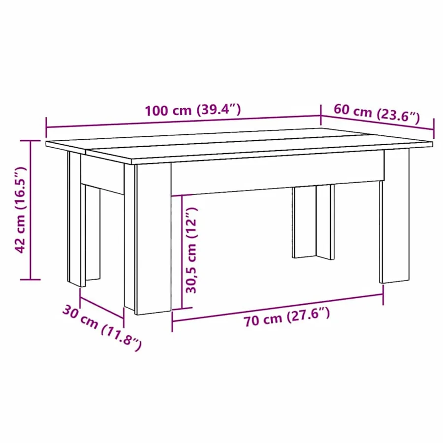 Table basse Chêne sonoma 100x60x42 cm Bois d’ingénierie - 6