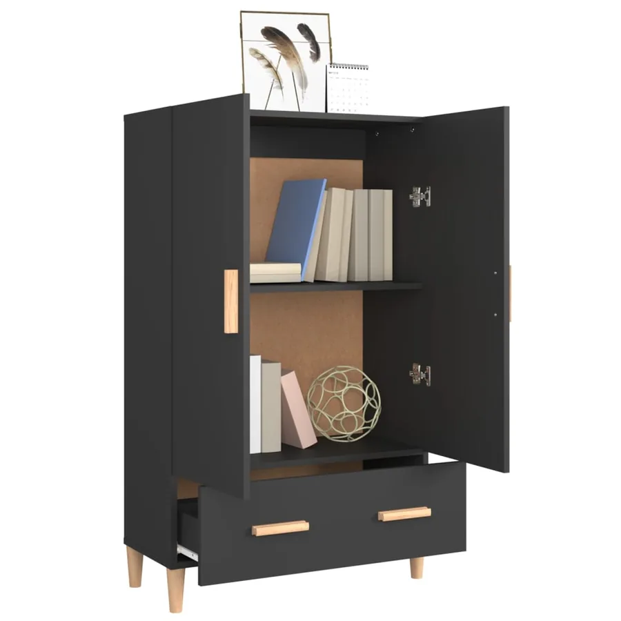 Buffet haut noir 70x31x115 cm bois d'ingénierie - 7