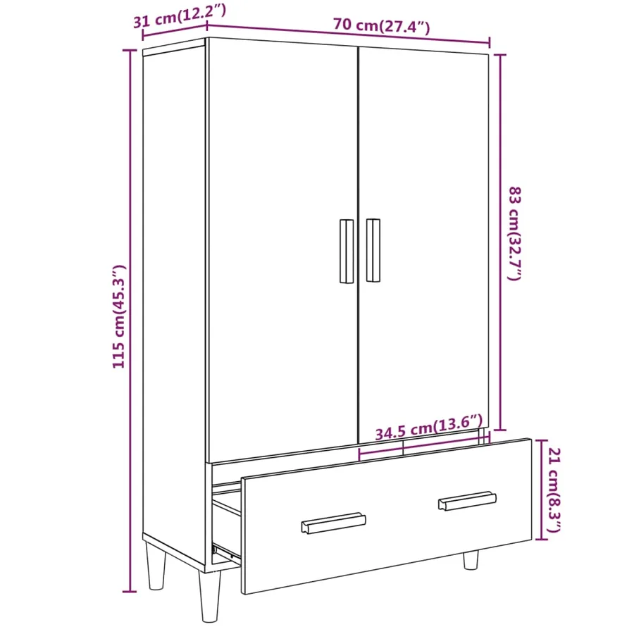 Buffet haut noir 70x31x115 cm bois d'ingénierie - 8