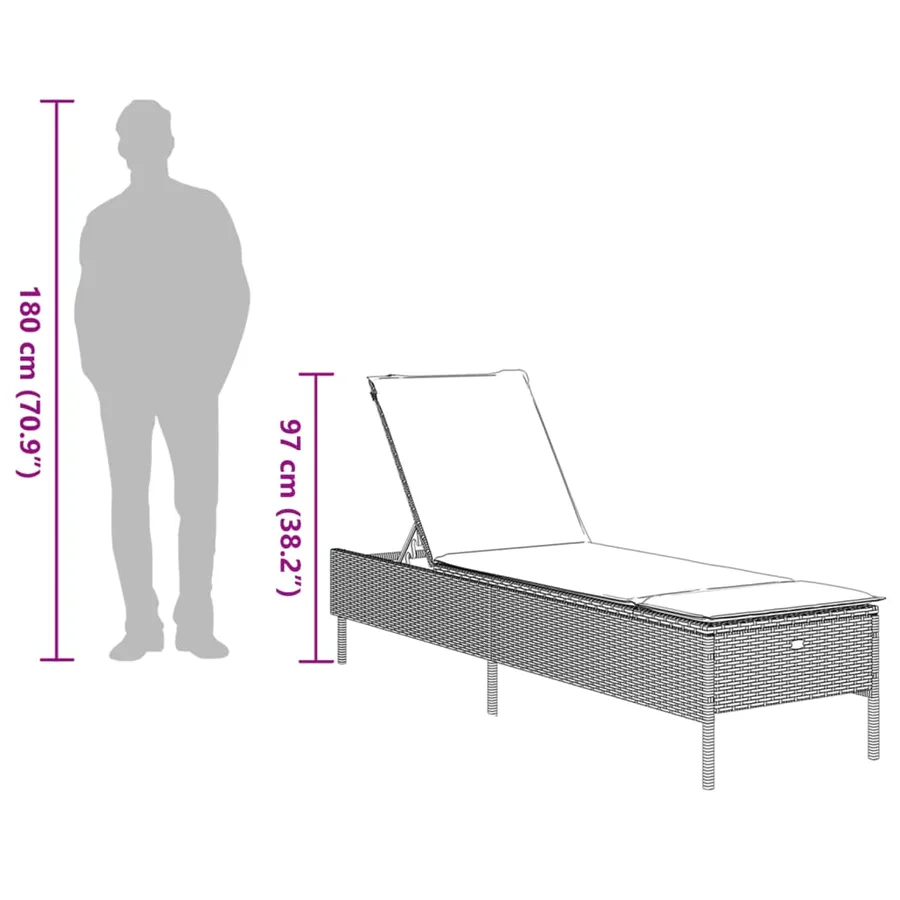 Ensemble de chaises longues avec coussins 3 pcs gris poly rotin - 14