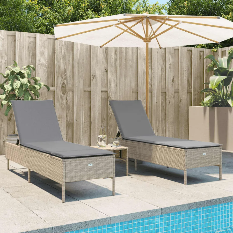 Ensemble de chaises longues avec coussins 3 pcs gris poly rotin - 15
